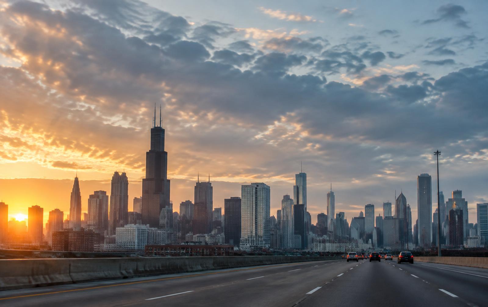 Chicago skyline in warm morning light