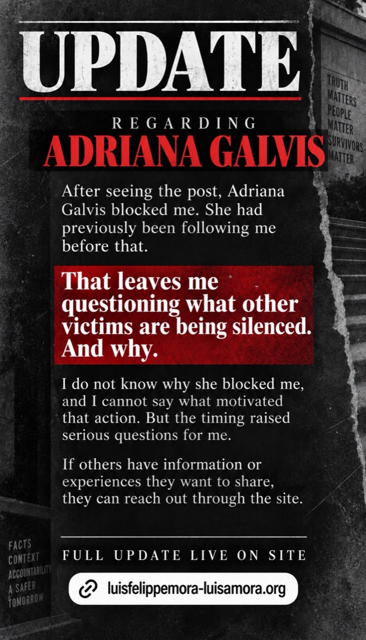Author-created announcement headed Update regarding Adriana Galvis
