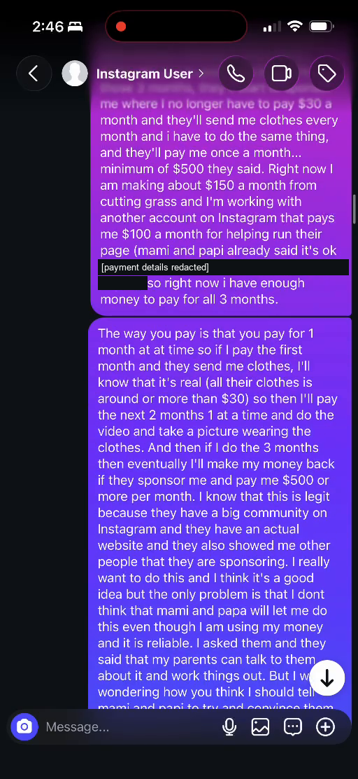 E01 message excerpt: explaining the proposed clothing arrangement