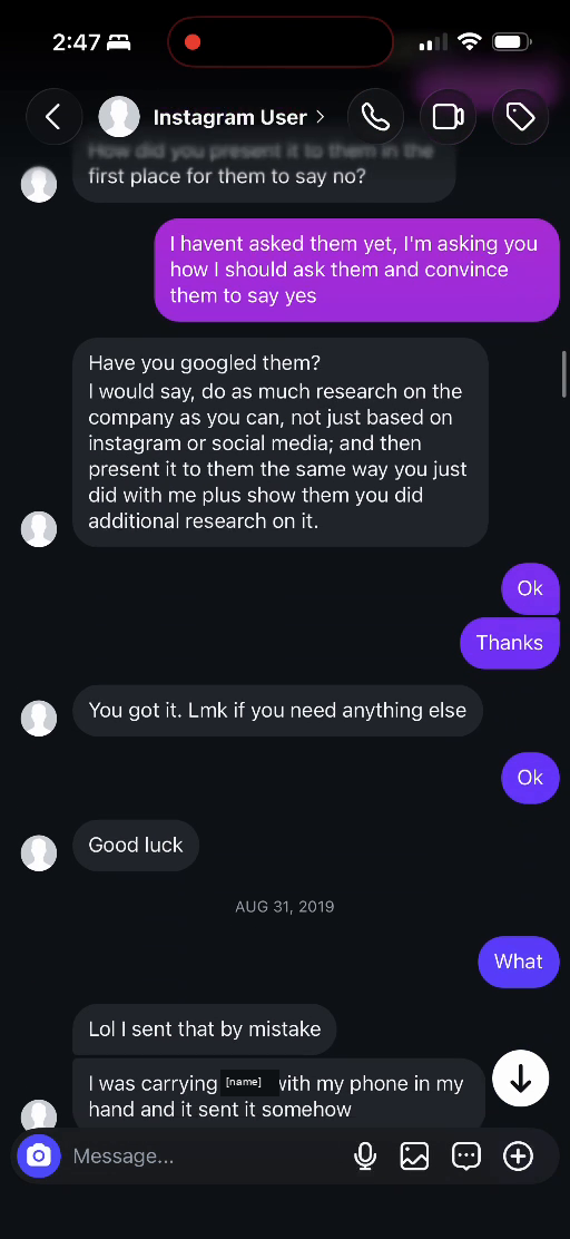 E01 message excerpt: the response: research first and speak with parents
