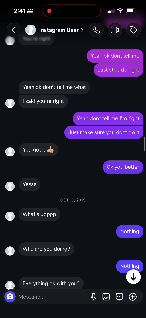 E02 message excerpt: october 10, 2019: the dated check in