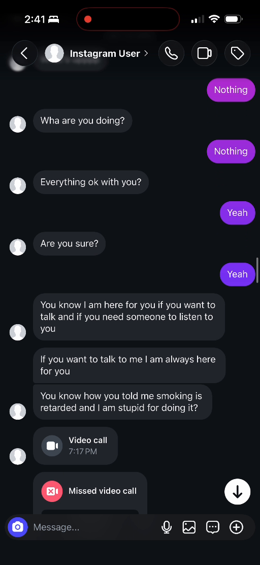 E02 message excerpt: questions, reassurance, and offers to listen