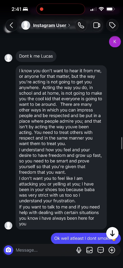 E02 message excerpt: criticism and support in the same reply