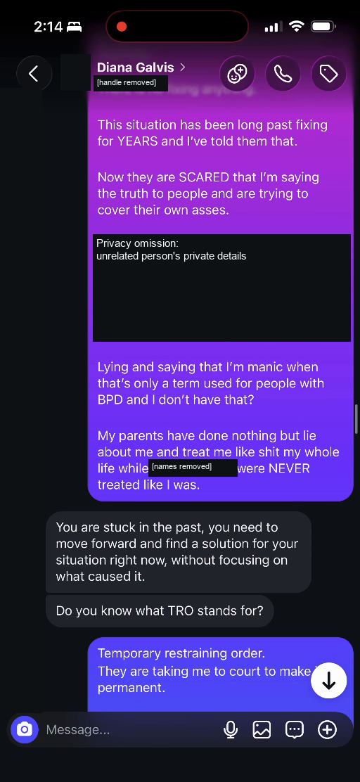 E03 message excerpt: a response lucas experienced as dismissive