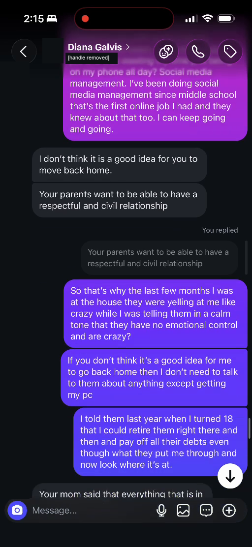 E03 message excerpt: remembering online work since middle school