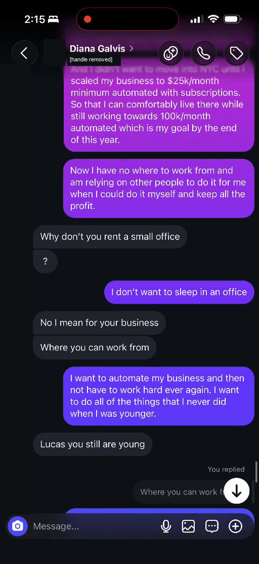 E03 message excerpt: diana suggests an office