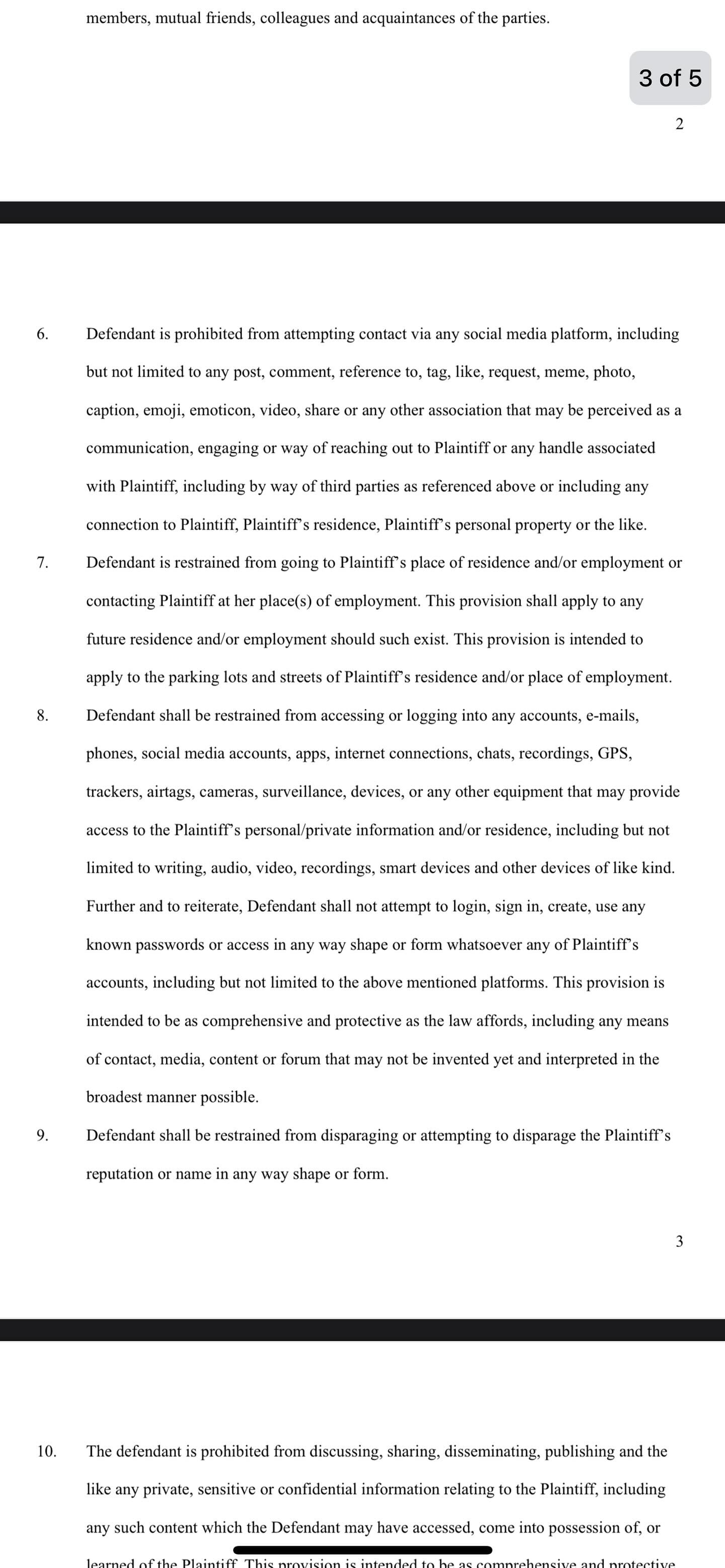 Page 3 of the unsigned proposed civil restraints agreement