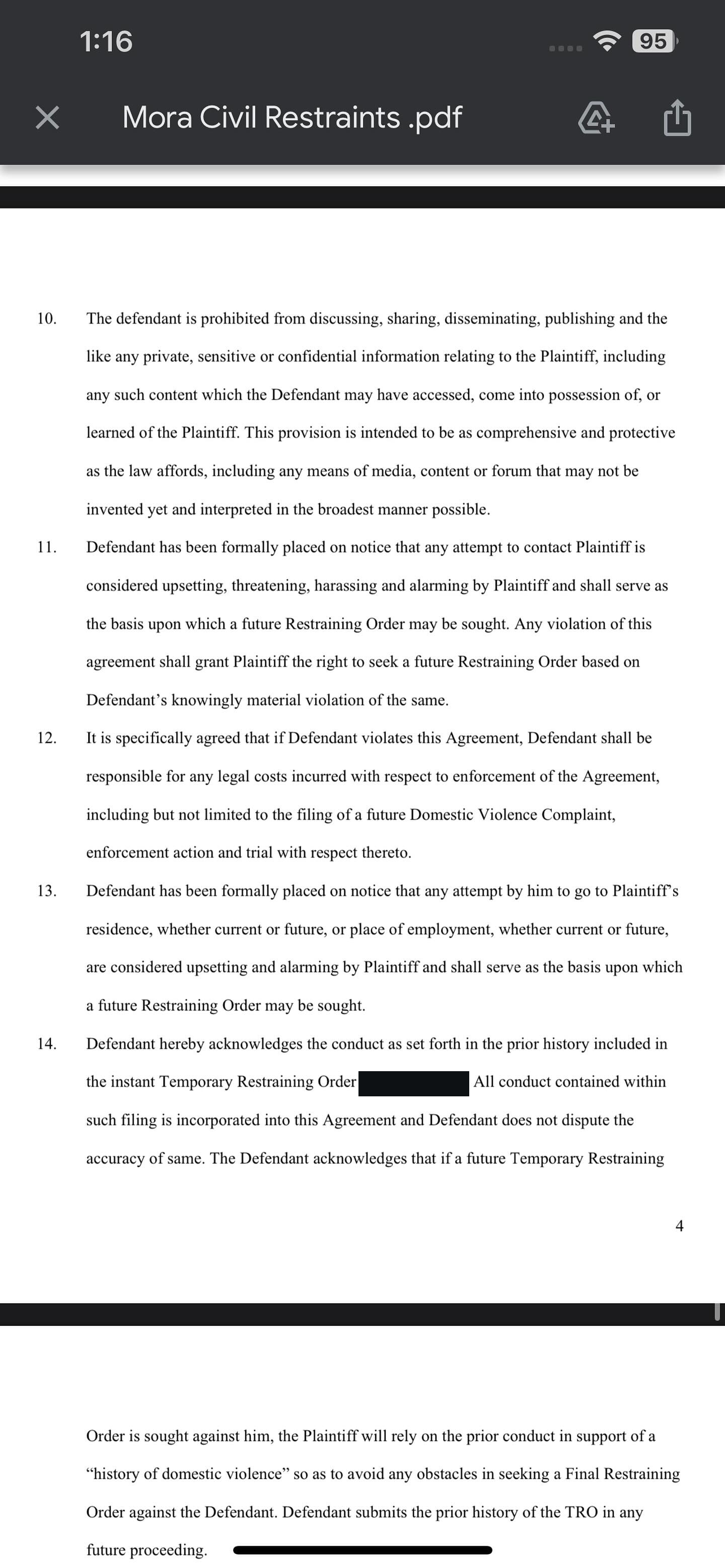 Page 4 of the unsigned proposed civil restraints agreement